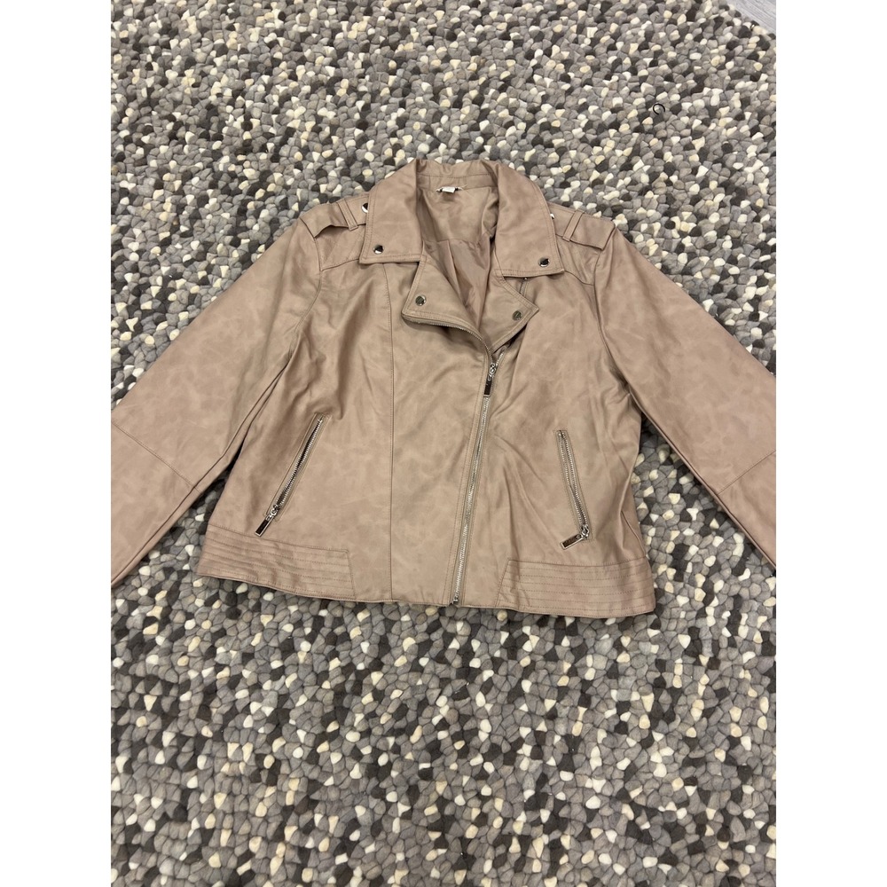 Cato Faux Leather Moto Jacket Taupe XL Women's Studded Collar Zip Front